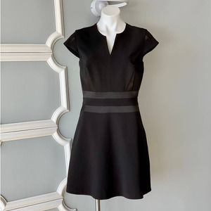 Network Black Fit and Flare Cap Sleeve Satin Trim Dress Size Medium